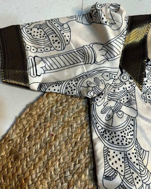 Ritu Choudhary Kalamkari Anarkali with Dupatta – Soft Dola Silk, Puff Sleeves, Lace Border